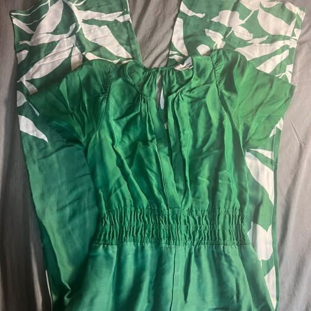 Anthropologie Green Tropical Print Jumpsuit *read description